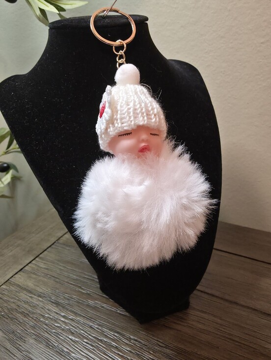 Other - White Pom-Pom Baby Doll Keychain